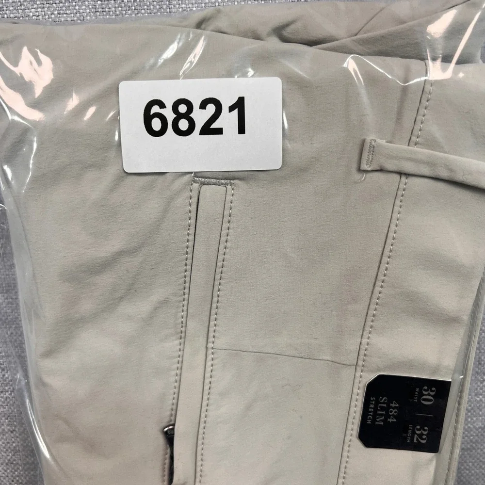 J. Crew 484 Slim Stretch Tech Pants Men 30x32 Khaki Water Resistant Commuter NEW